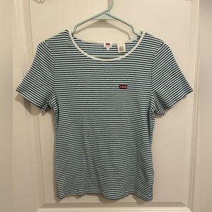 Women’s fitted Levi’s striped shirt, stretchy and comfy material! Size Large.